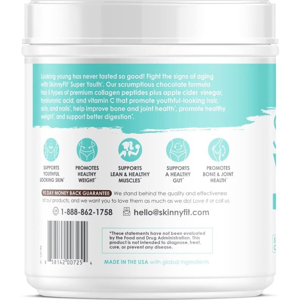 SkinnyFit Super Youth Plus Multi-Collagen Peptides Chocolate Flavor Collagen NEW Skinny Fit